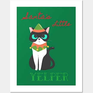 Santa's Little Yelper Christmas Cat Posters and Art